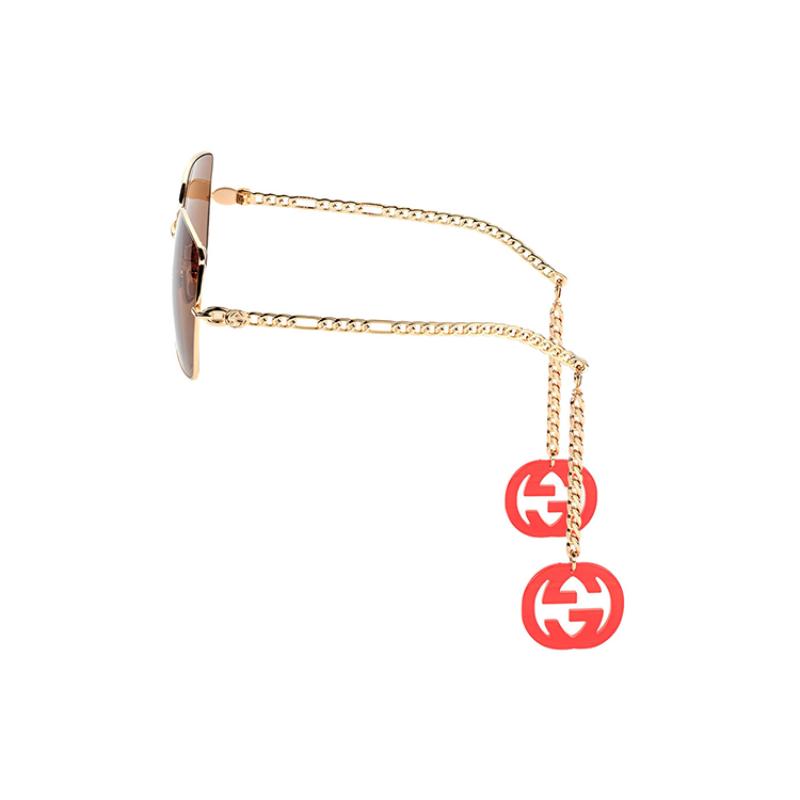 GUCCI Red Pendant Gold Frame Square Frame Sunglasses Red Men's Alloy Round Sunglasses Men's