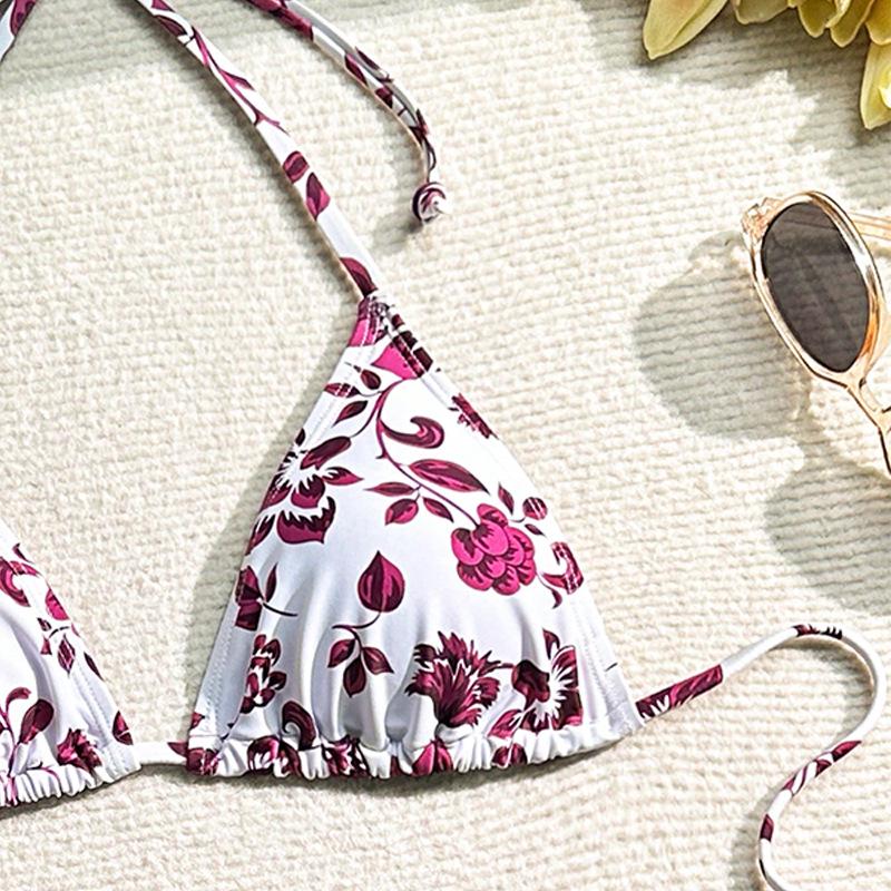2025 European & American Print Lace-Up Bikini: Sexy Three-Piece Swimsuit Women's Beachwear