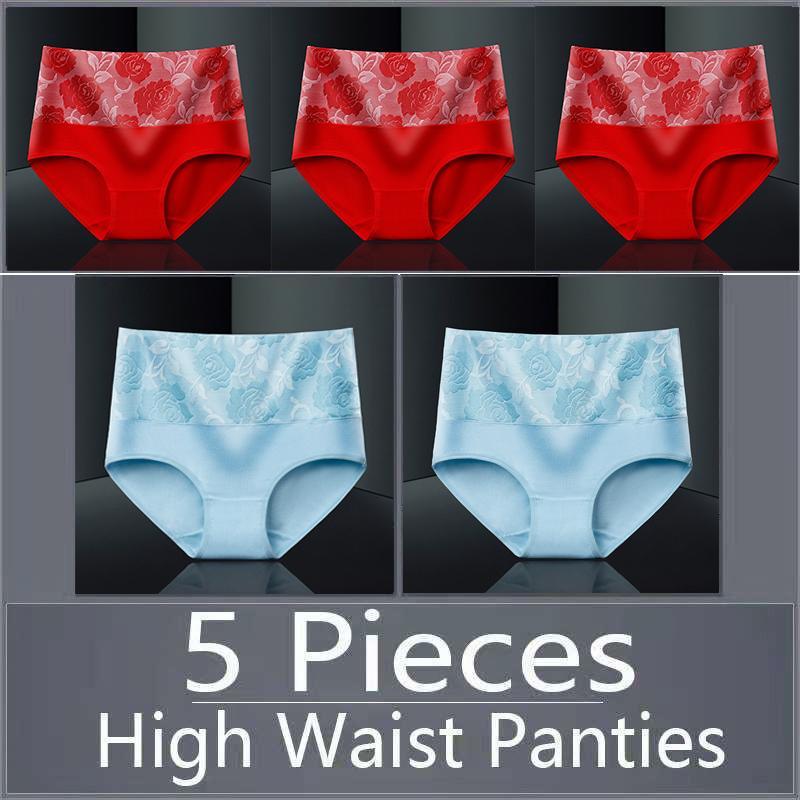 5pcs Women's Panties Pure Cotton Breathable High Waisted Panties Women's Plus Size Underwear