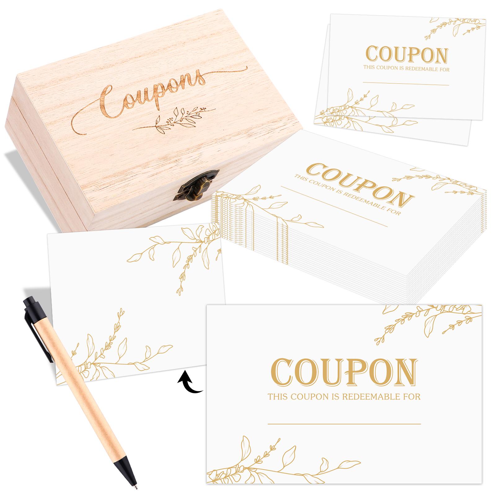 

100 Blank Coupon Cards - Love Coupons For Him Her Husband Wife Kids With Box Pen Diy Coupon Book For Birthdays Valentine Day