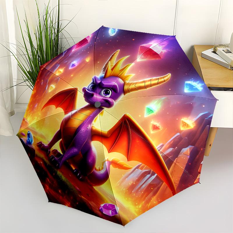 1 PC Automatic Folding Umbrella - Spyro Trilogy Pattern Portable Foldable Design With 8 Ribs Christmas Birthday Gifts