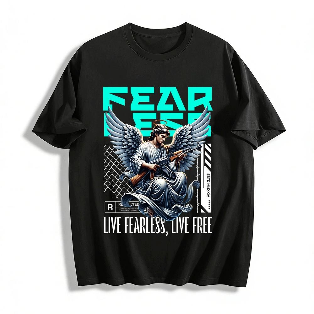 Fearless Angel With AK Graphic Cool Casual Short Sleeve T-Shirt Pure cotton T-shirt XXS
