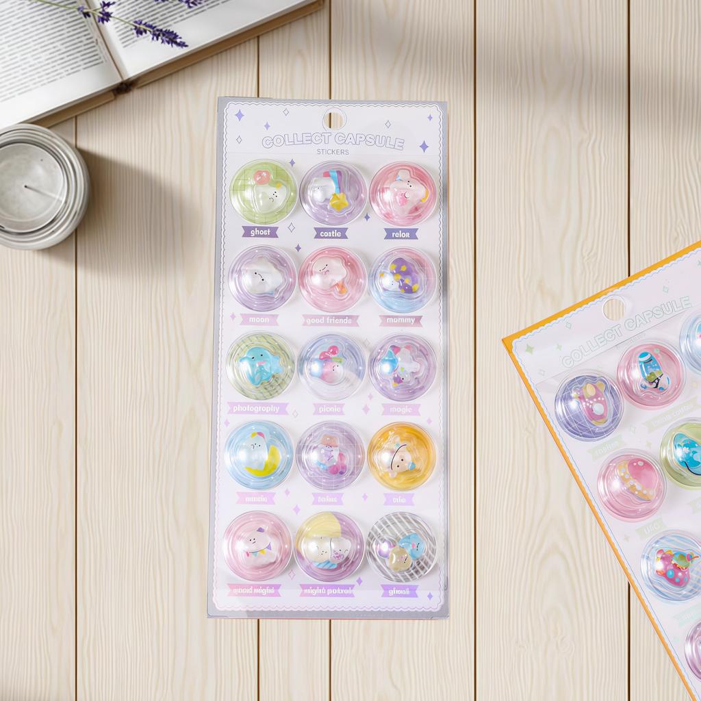 New DIY 3D Capsule Crystal Stickers - Kawaii Embossed Relief Decals, Scrapbooking Journal Cute Stationery for Children’s Toy