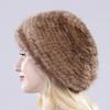 New Winter Lady Natural Mink Fur Beanies Hat Knit Warm Striped Genuine Mink Fur Caps Women Good Elastic Real Mink Fur Hat