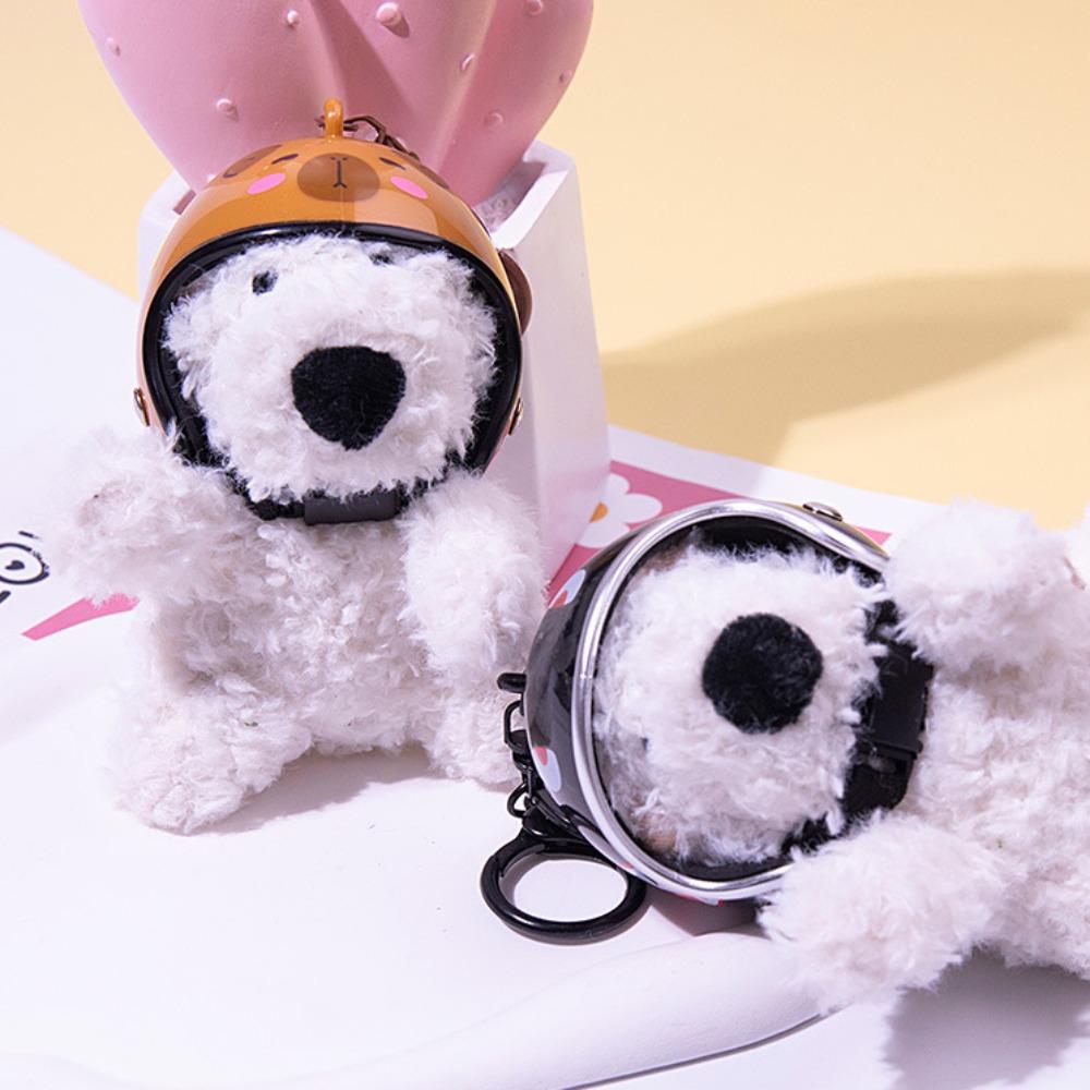 

Korean Style Helmeted Puppy Keychain Capybara Dog Plush Key Chain Unisex Style C