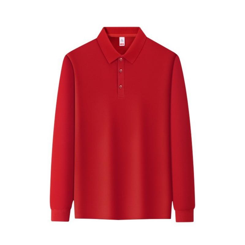 Men Solid White Long Sleeve Polo Shirt Plain Lapel Three Buttons Business Casual Basic Top