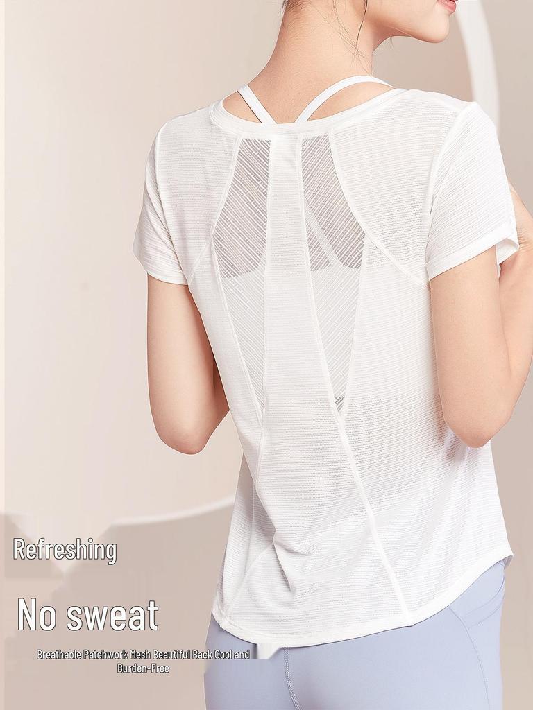 Stylish Quick-Dry Yoga Cover-Up: Spring/Summer Short Sleeve Fitness Wear with Beautiful Back Design for Women