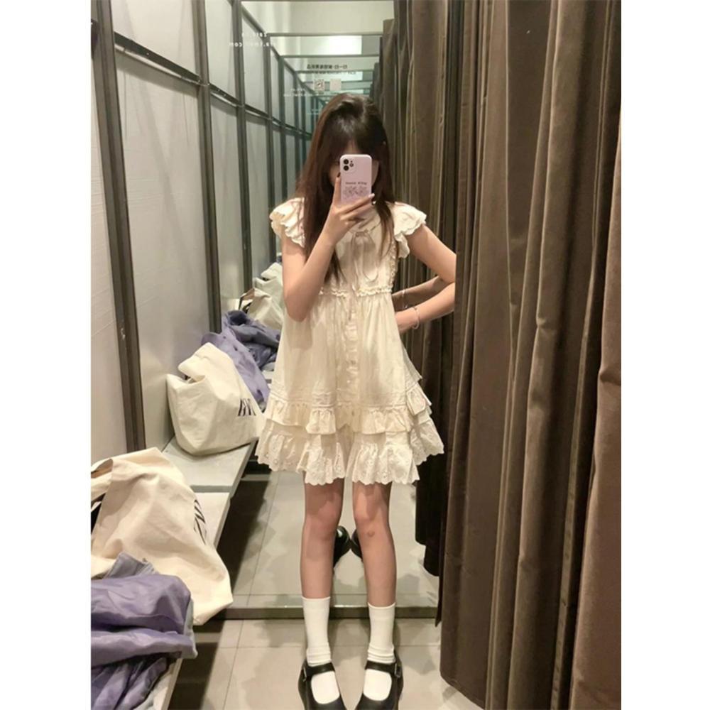 Small Sweet Small Flying Sleeve Dress Beautiful Sleeveless Vest Skirt Flying Flying Sleeve Milk Sweet Girl Skirt
