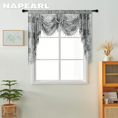 1PC European Style Light Luxury Retro Jacquard Valance Bead Border Curtain Head for Bedroom Living Room Window Decoration Home Decor