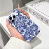 Cobalt Baroque Ornate Pattern Design Art Film Aesthetic Protective Shockproof Bumper Phone Case Cover For iPhone 14 15 16 Pro Max Plus