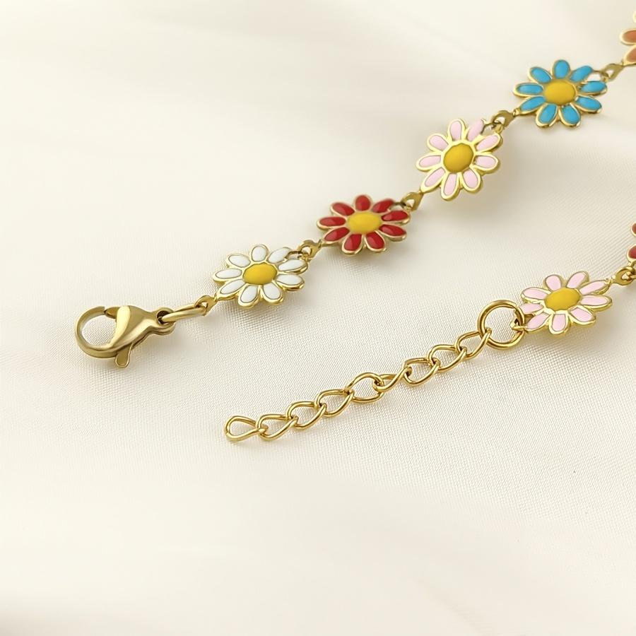 1pc Stainless Steel Enamel Women's Bracelet Colorful Chrysanthemum Bracelet
