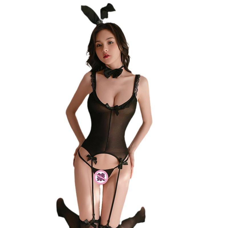 Sexy lingerie bunny uniform seduction passion sexy pajamas perspective one-piece stockings set d