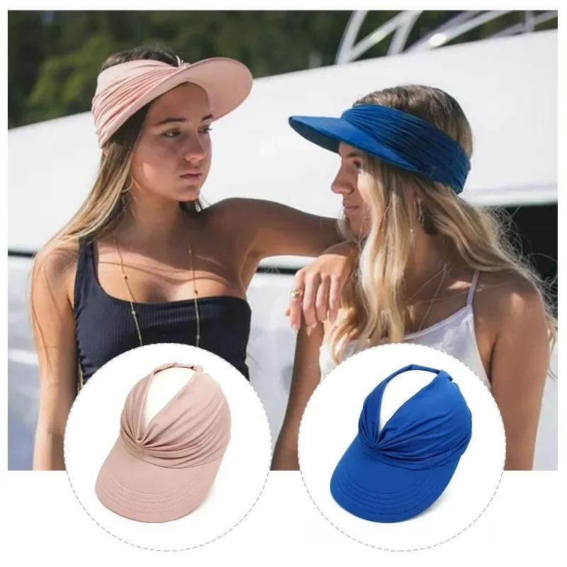 Sun Pleated Visor Hat Empty Top Baseball Sun Cap Ladies Sun Hats with UV Protection Beach Sun Hats for Women