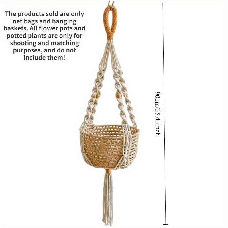 

1Pc DIY Nordic Style Hand Woven Cotton Rope Hanging Basket Flower Pot Net Pocket Wall Hanging Decoration Home Decor