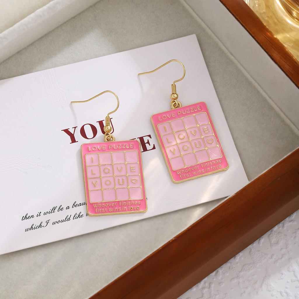 Japanese Pink Peach Heart Checkered Hot Air Balloon Rainbow Ear Hook, Light Luxury High-End Sweet Girl Earrings