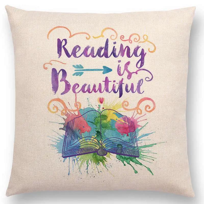Tea Reading Books Pillow Case Home Decor Linen/cotton Cushion Cover Designer Pillow Cover for Sofa Bedroom Housse De Coussin