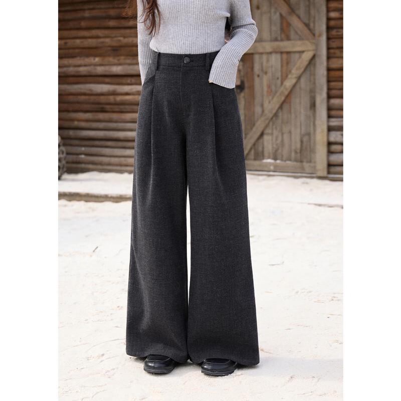 Women's High-Waist Wide-Leg Wool Blend Casual Pants
