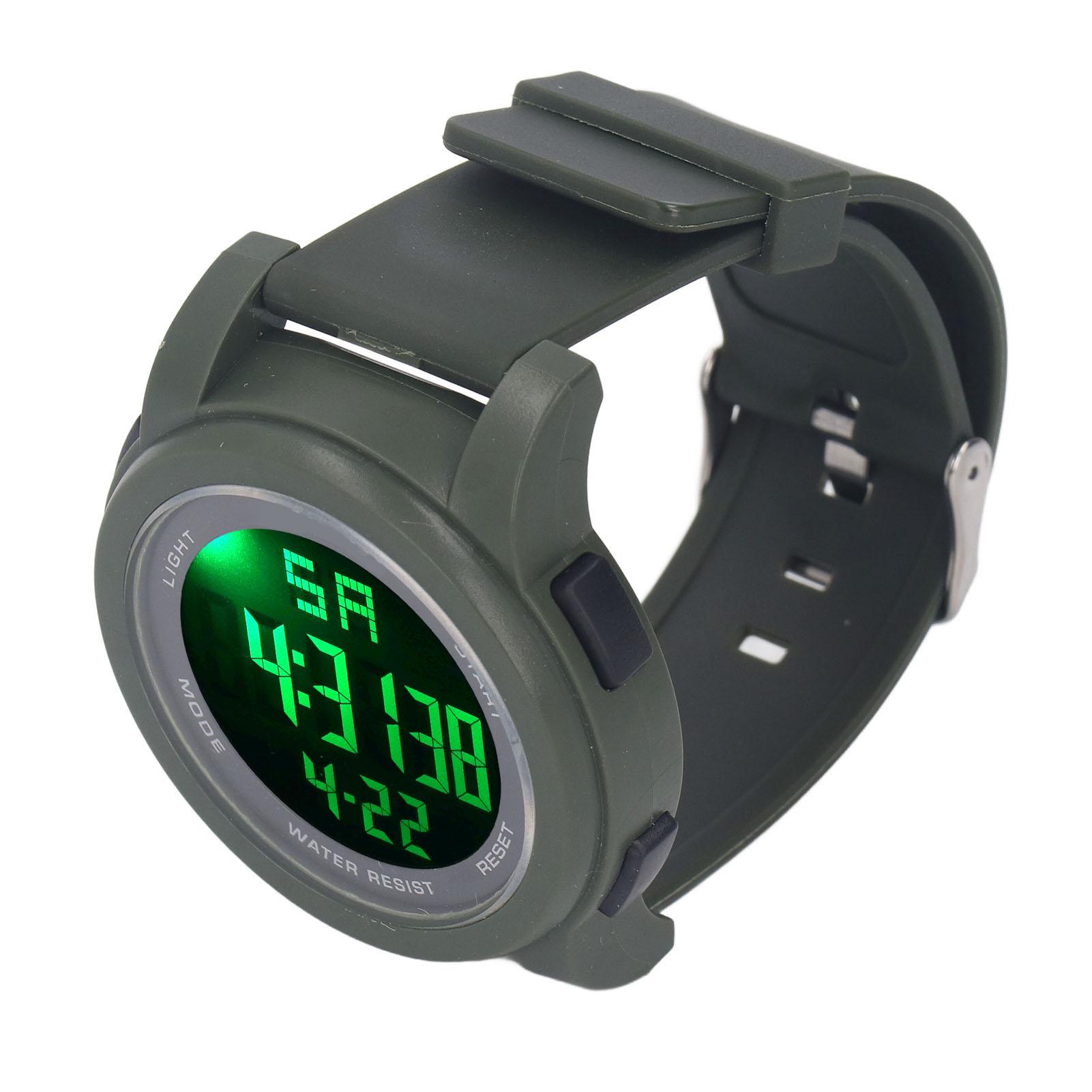 

Цифровые спортивные часы Многофункциональные Большой дисплей Светящиеся Водонепроницаемые 5 бар Часы для плавания для бега Походов OD Green