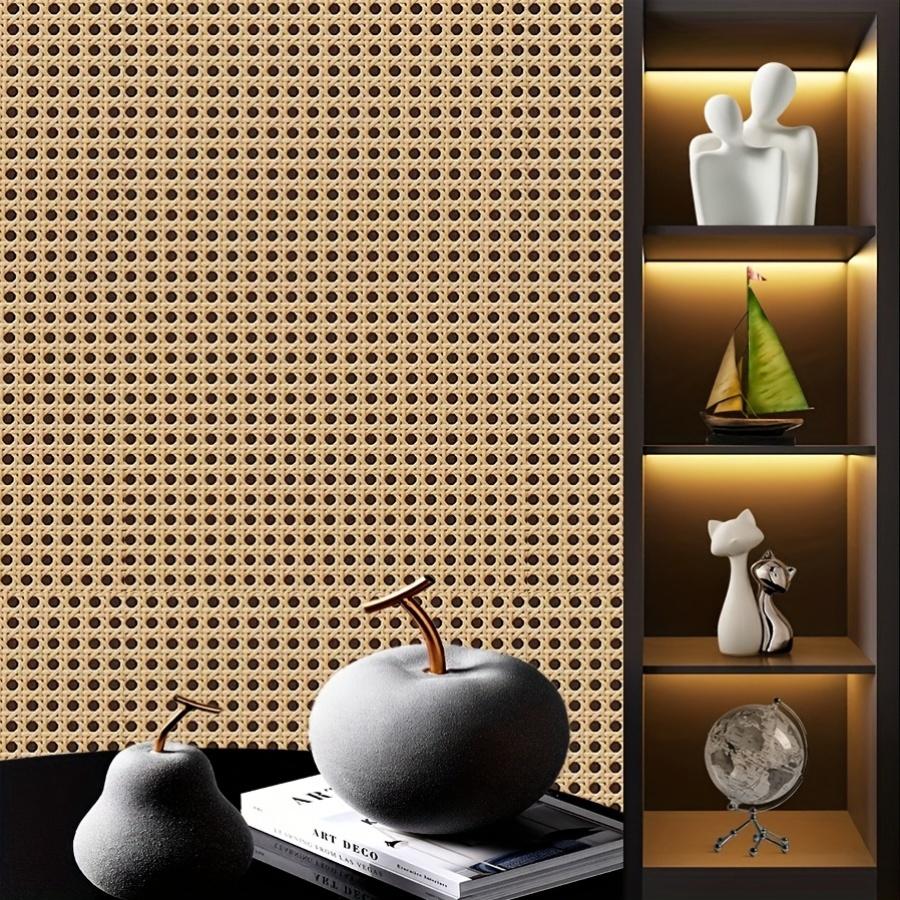Papel Tapiz de Vinilo Autoadhesivo Estilo Mimbre Vintage Fácil Instalación Bricolaje para Dormitorio Sala de Estar Decoración de Fondo para Streaming