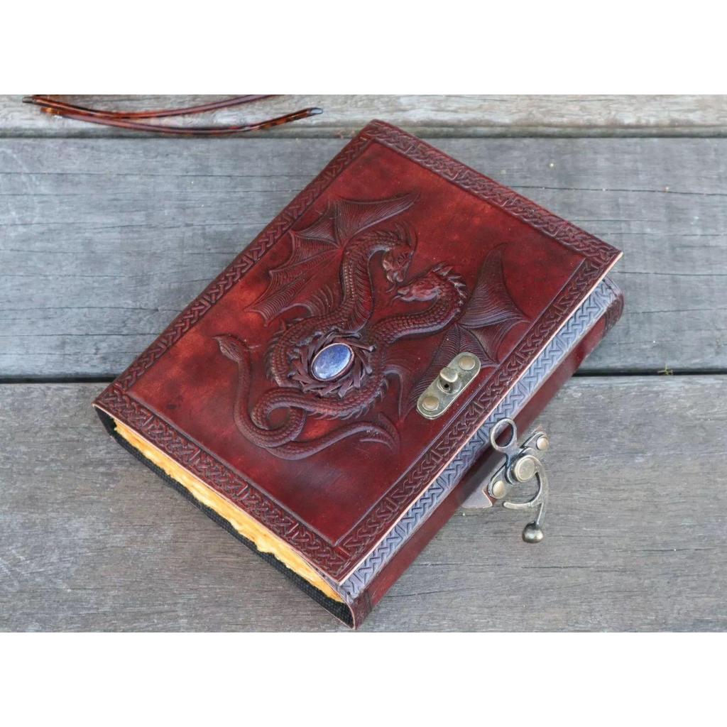 Double Dragon- Jurnal de piele | Grimoire 200 pagini vintage | Piatra Lapis
