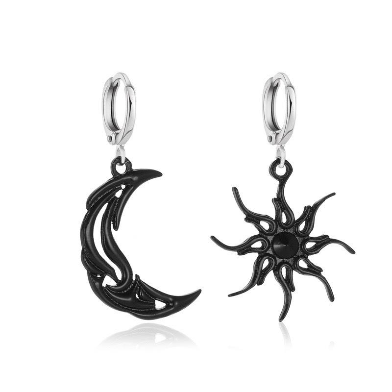 Cercei minimalisti Sun Moon cu personalitate asimetrică și cercei în stil abstract Cercei scurti Hollow Star Moon