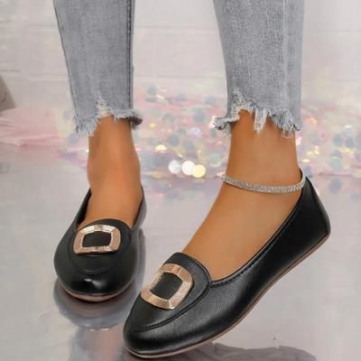Autumn New Flat Shoes Women's Fashion Round Head Shallow Mouth Metal Buckle Soft Sole Anti-slip Wear-resistant Low-top Shoes