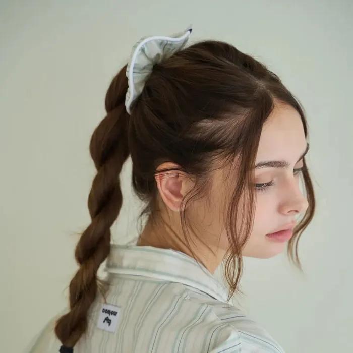 Mint piping hair scrunchie