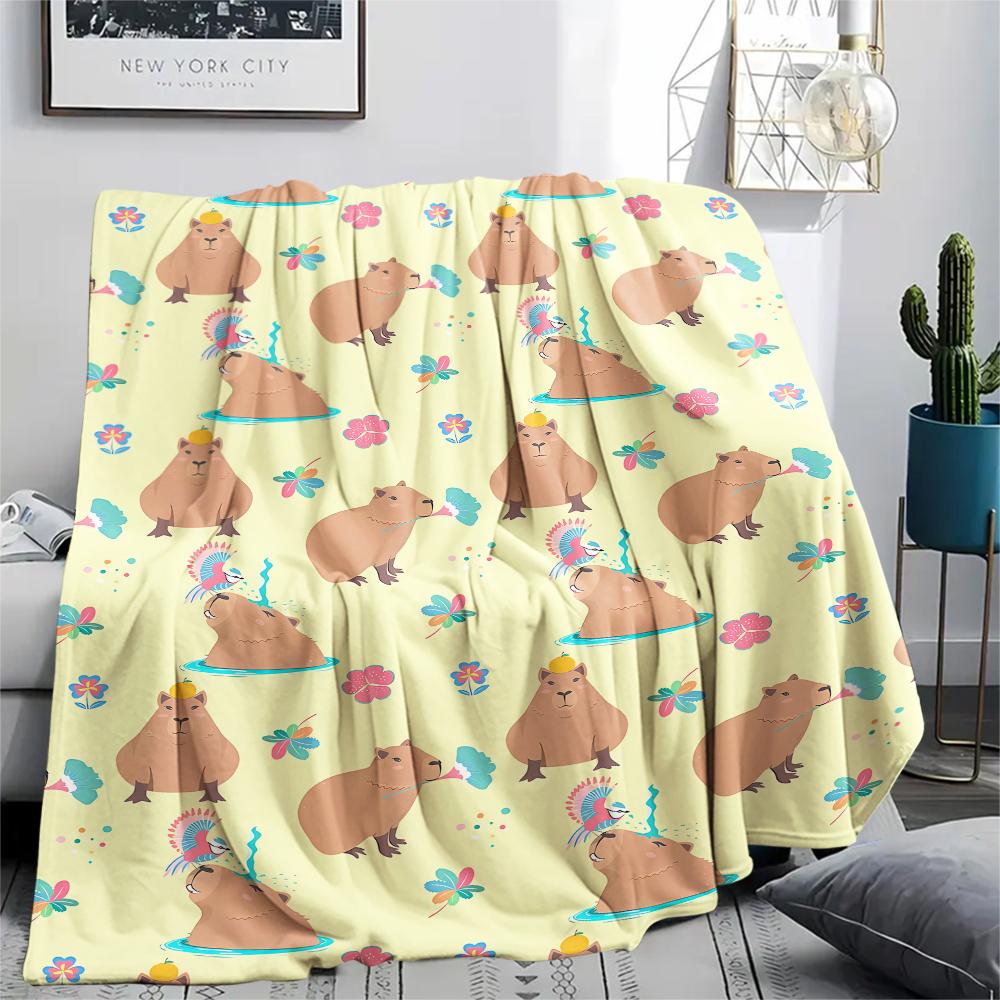 1Pc Capybara Print Flannel Blanket, High quality Comfortable for All Seasons, Home Decor, Warmth and Comfort, Perfect for Christmas Gifts
