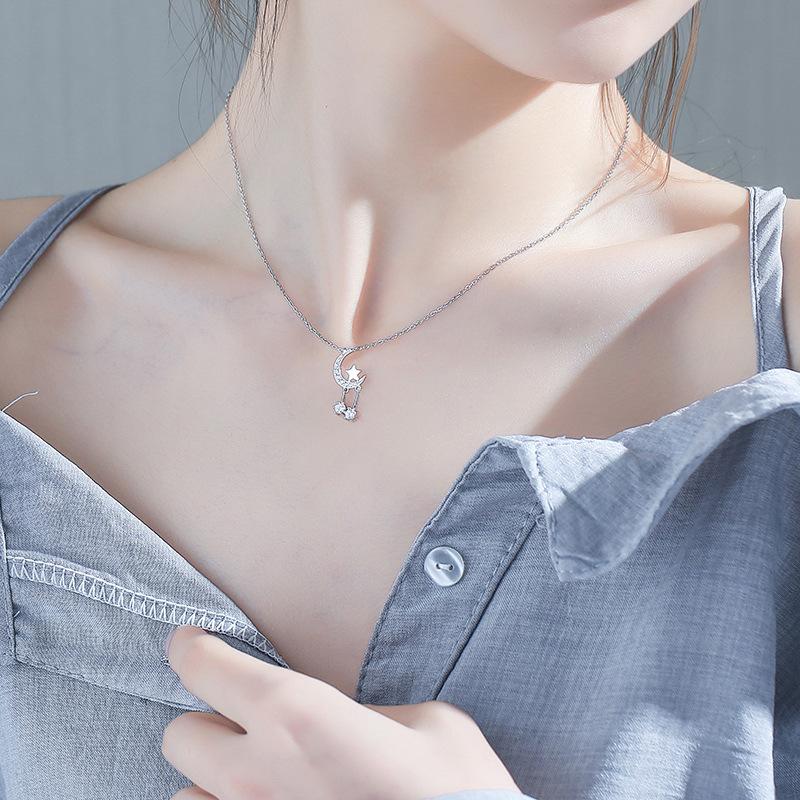 Star Moon Collarbone Necklace Simple Temperament Cold Wind Collar Accessories Tide Moon Tassel Necklace Women'S