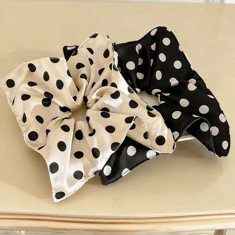 Korean Chic White Polka Dot Scrunchie Scarf for Women