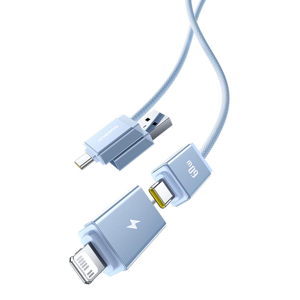 BASEUS Versatile 1m Two-For-Two Fast Charging Cable USB+Type-C to Type-C+Ip Data Cord