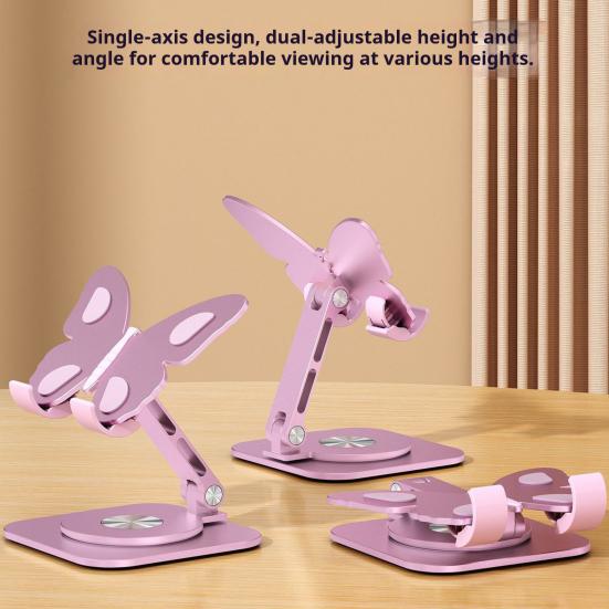 Mobile Phone Holder 360 Degrees Rotating Aluminum Alloy Desktop Stand Multi-Angle Adjustable Butterfly Design Foldable Dock for Home Office Travel