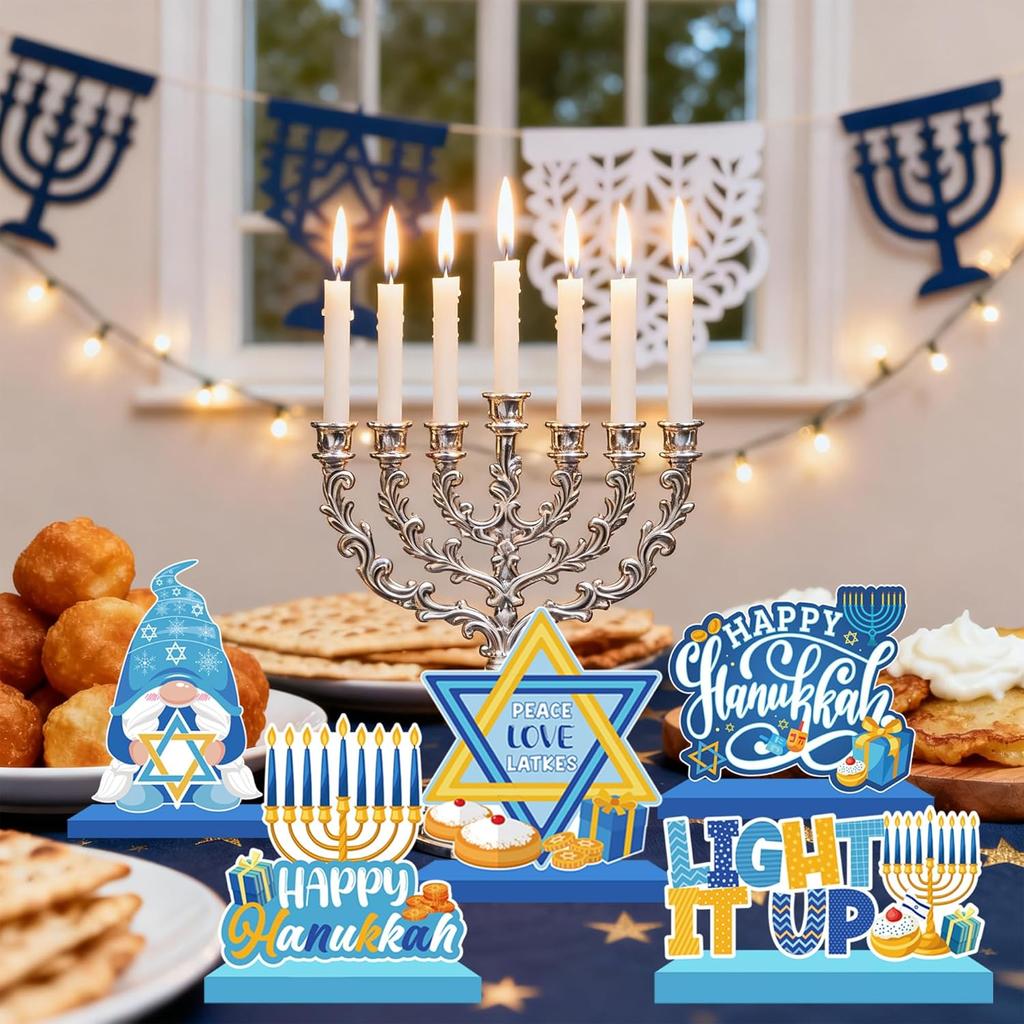 Hanukkah Decoration Wood Table Centerpiece for Home Happy Hanukkah Signs Chanukah Party Decor