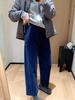Women's Blue High-Waisted Corduroy Straight-Leg Pants - 2026 Autumn Light Mature Style, Versatile and Casual