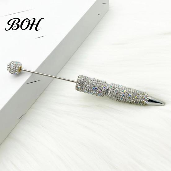 Crystal Diamond Gel Pen Beadable Pens, Bling Rhinestone Beaded DIY Bead Pen, Shaft Set Black Ink Ballpoint Pens for Decorations Office School Supplies