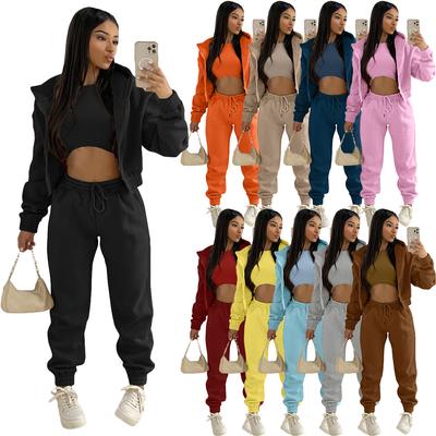 Women's Casual Tracksuit Autumn Winter Top Vest Pant Set Solid Color Zipper Plus Size Sexy Casual Loose Outfits for Women Outfit