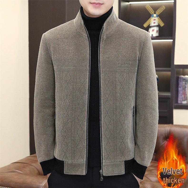 

Golden Sable Velvet Stand-up Collar Men s Wool Jacket - Plus Velvet Thickened L верблюд