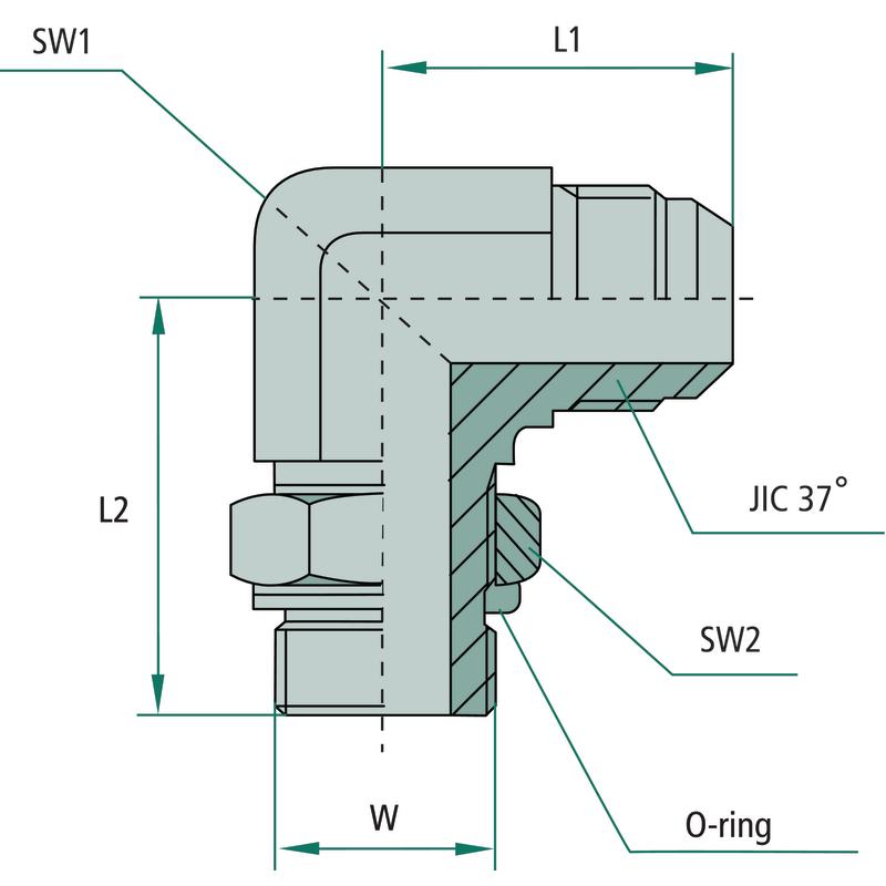 Connector, Elbow Connection, WAE 7/16 -JIC X 7/16 -UNF 11 GRANITE