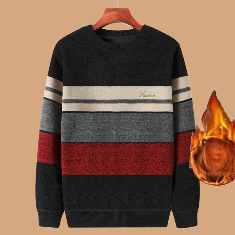 

Men s Trendy Round Neck Knitted Sweater with Thick Fleece and Snow Wool In Autumn and Winter, Loose and Warm Base Shirt XXXXL червоний