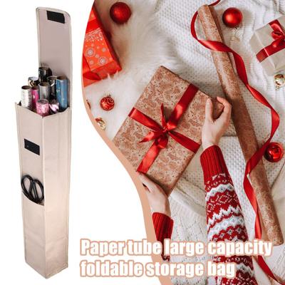 Wrapping Paper Organizer Waterproof Storage Bag Rolls Holder with Wrapping Paper Gift Wrap Reinforced Handle Side Pocket