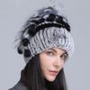 Winter Women's Warm Fashion Thick Wool Hat Rex Rabbit Fur Hat Knitted with Side Flower Hat