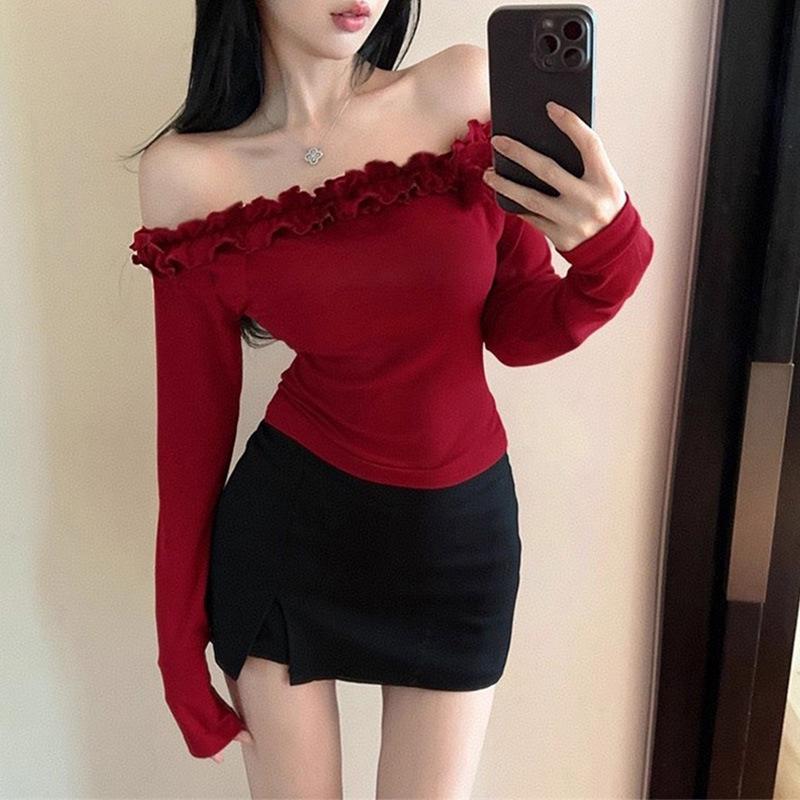 New Spring Vibrant Girly One-Shoulder Slim-Fit Beautiful Top