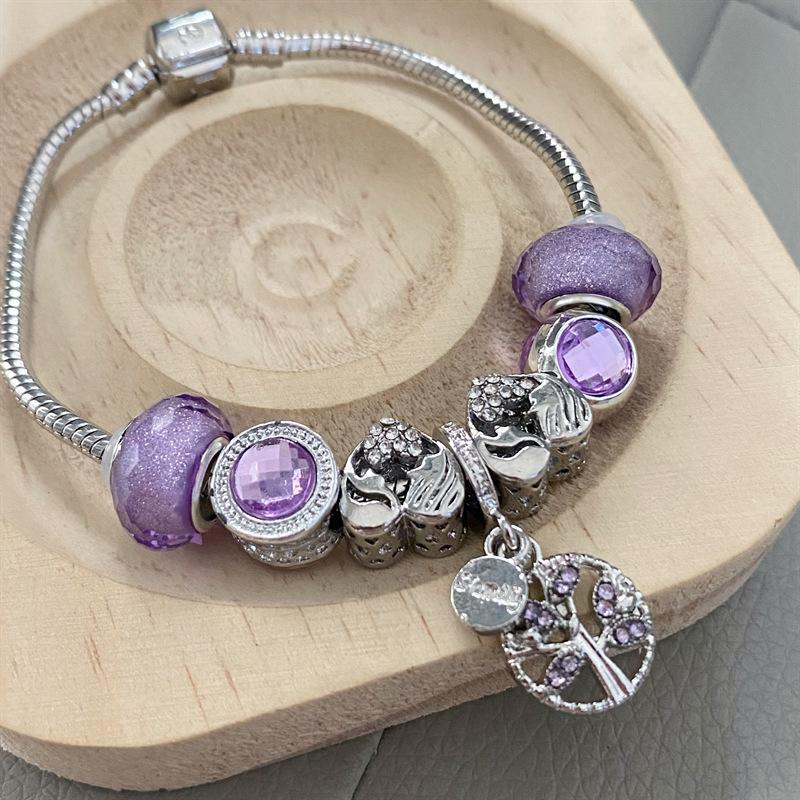 Panjia Style Purple Crystal Dream Catcher Pendant Bracelet for Women