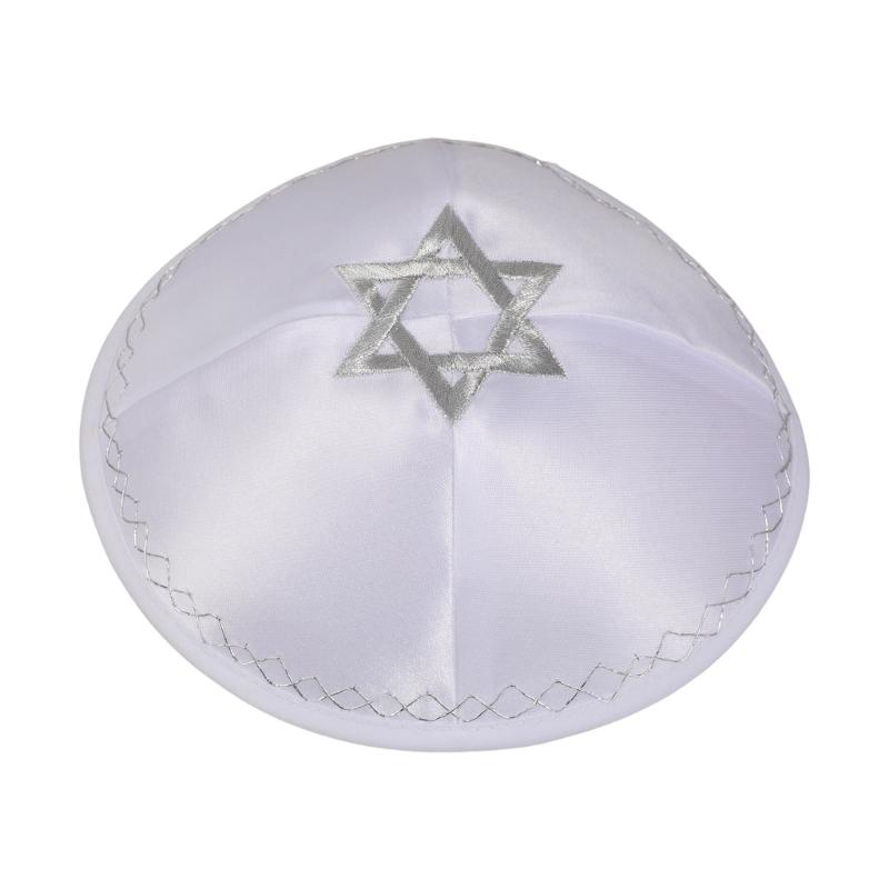 Вышивка Еврейская Кипа Полиэстер Шапка-Череп Традиционная Кипа Для Мужчин Религиозные Церемонии И Ежедневное Использование серебряный