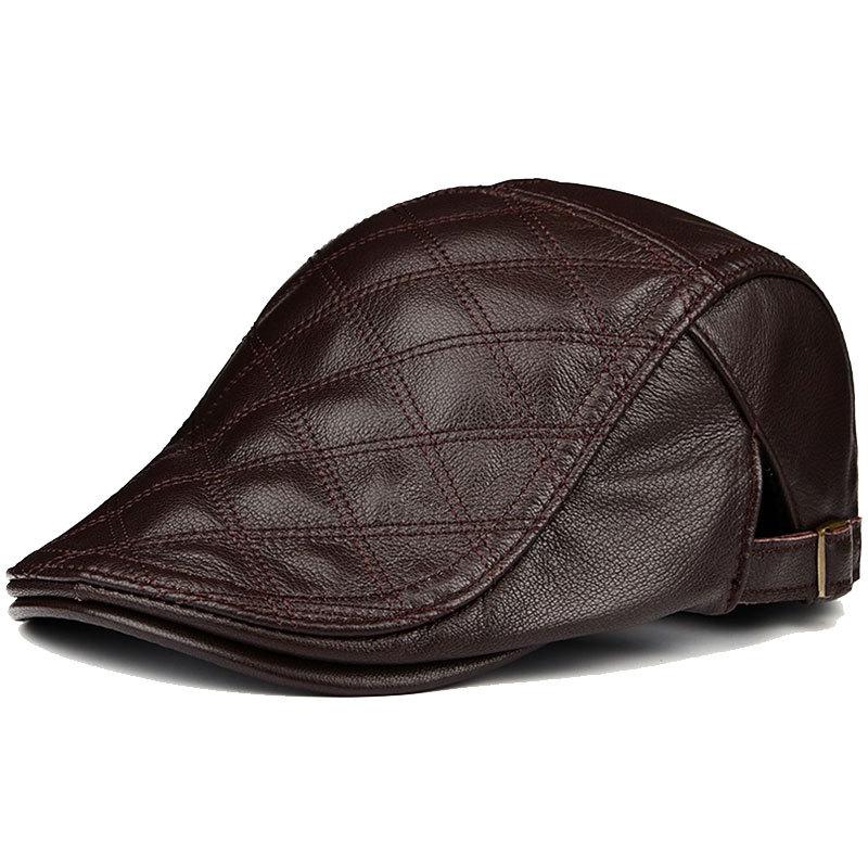 Men's Lambskin Leather Flat Cap - Autumn/Winter Warm Beret for Middle-Aged & Elderly