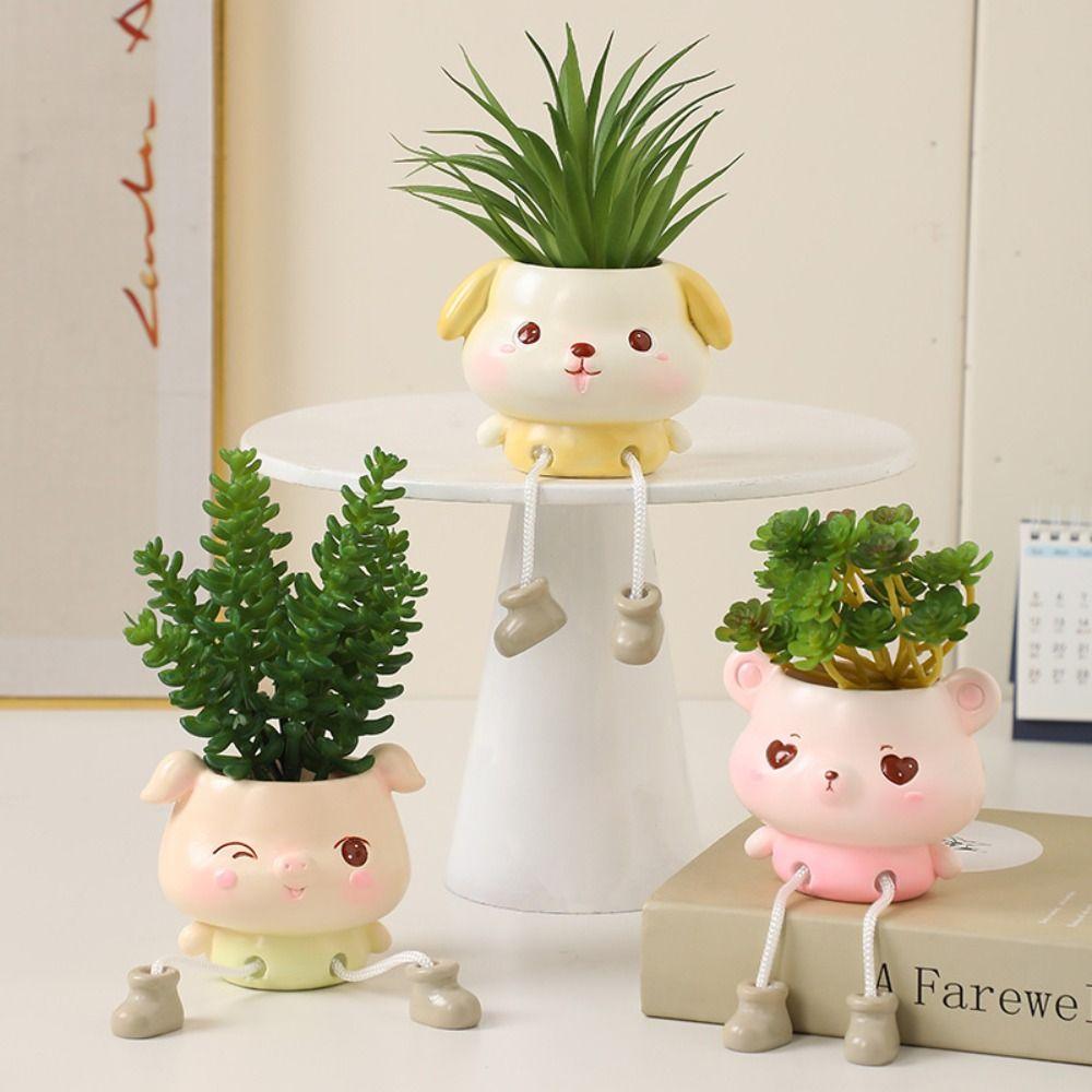 Creative Cute Animal Hanging Flower Pot Cartoon Resin Craft Succulent Flowerpot Mini Plants Pot For Indoor Outdoor