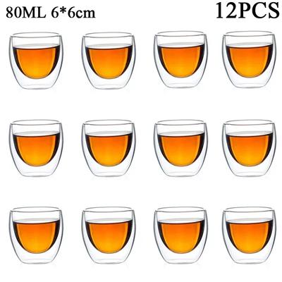 Lot de 2 à 18 tasses à thé Kung Fu en verre à double paroi 80 ml/150 ml, transparentes, pour café, lait, eau, verre borosilicate