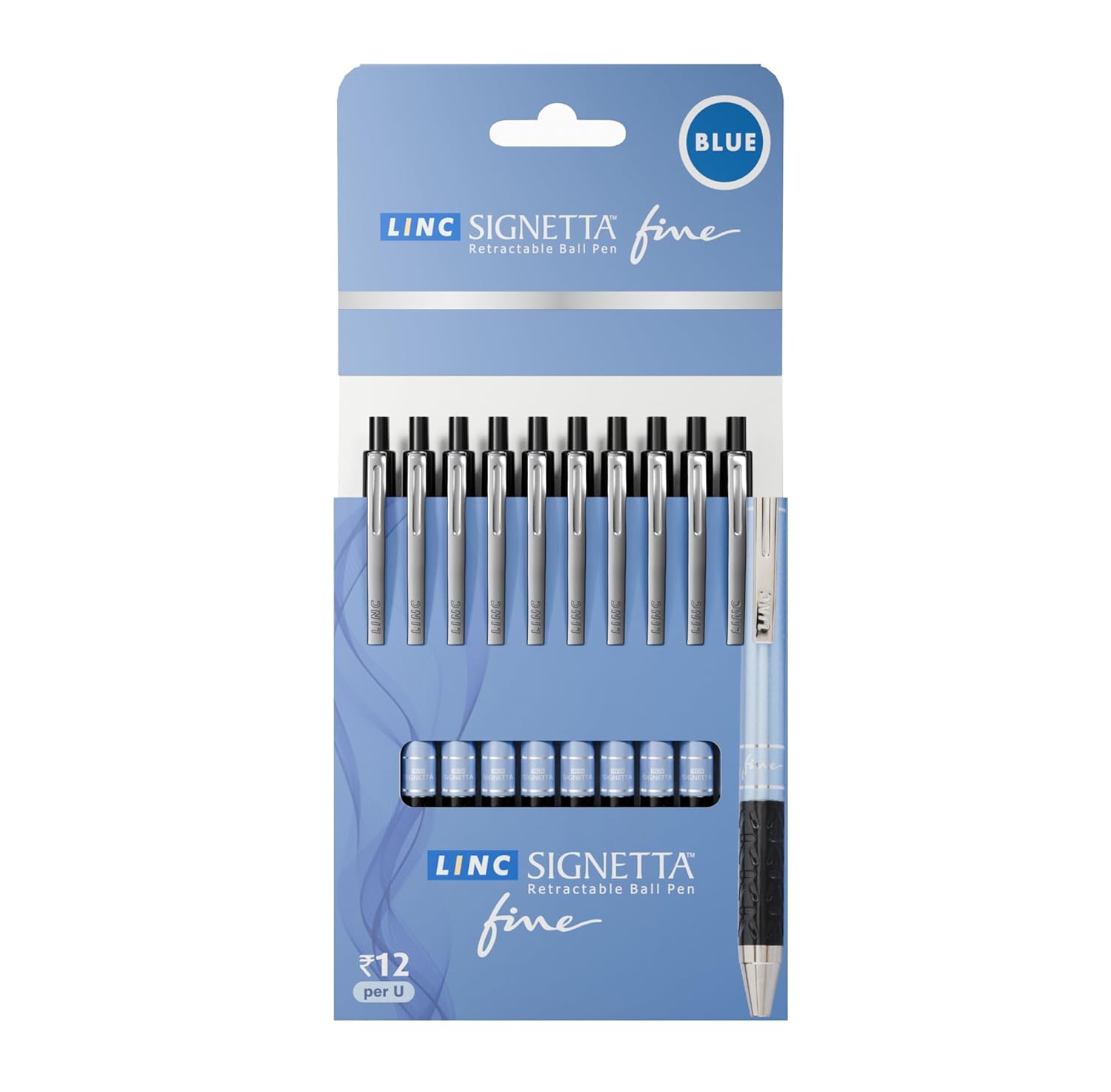 

Linc Signetta Fine 0.7mm Ball Pen Blue Ink Smooth Writing Retractable Office School Use Quick Dry Pack of 1 X 10pcs