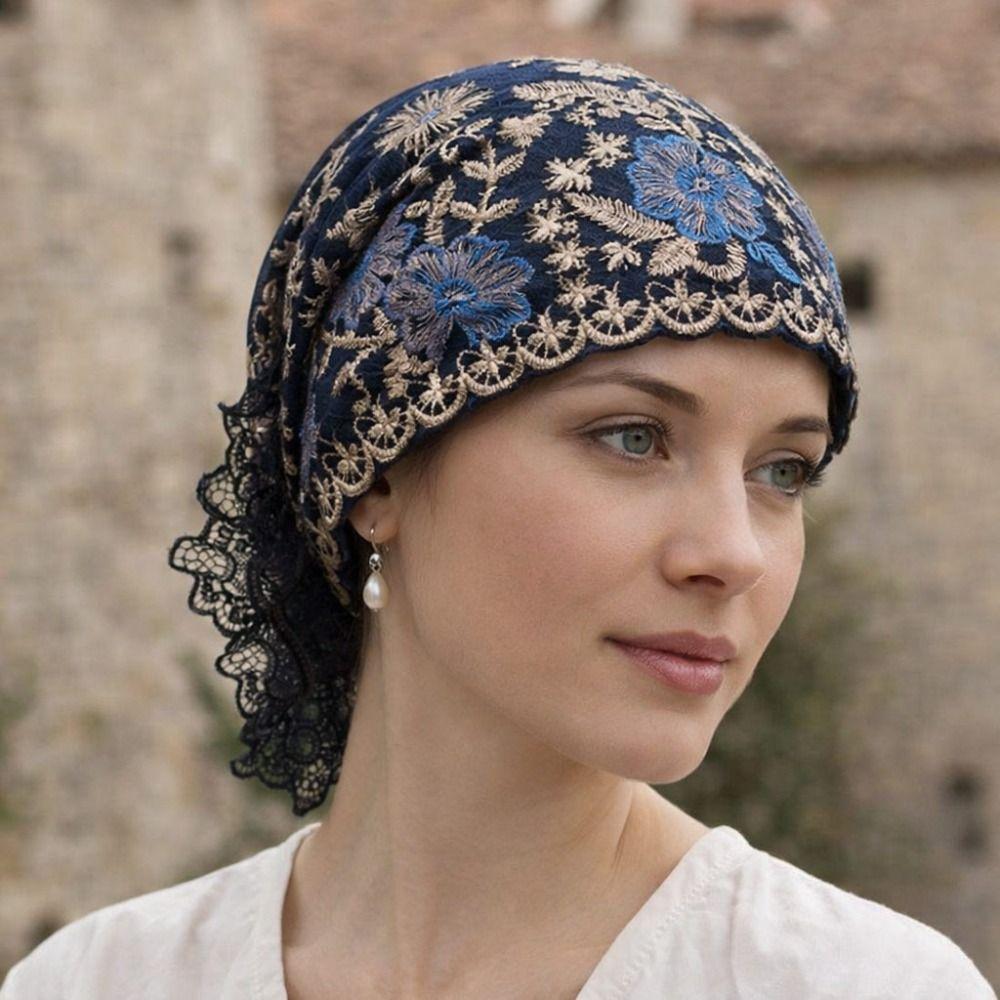 Full Coverage Headscarf Flower Embroidery Headband Cap Fashion Head Wrap Cap  Women Headwear