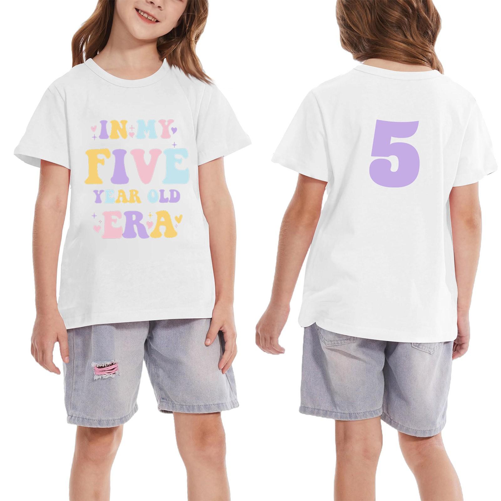 

Футболка для малыша девочки мальчика на день рождения, детские футболки, 5 лет 120 белый